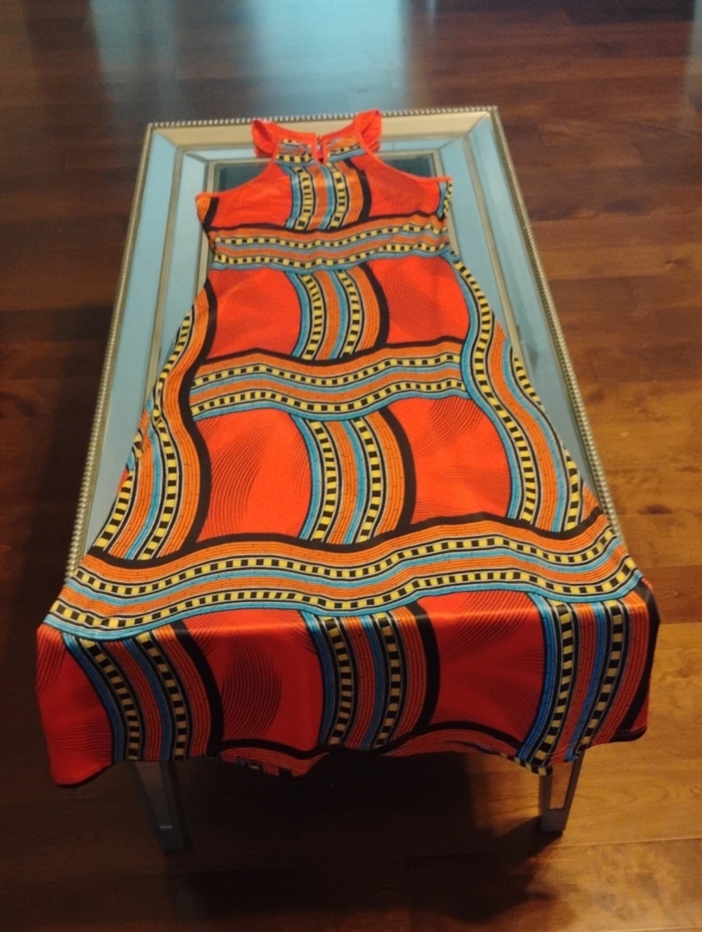 SHEIN Orange Multicolor Patterned Midi Dress